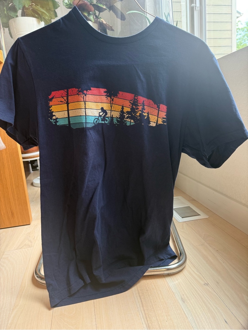 Men's Navy Graphic Cycling T-Shirt - Classic Retro Stripe
